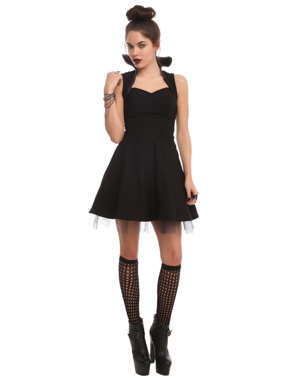 Disney Maleficent Hottopic Exclusive Black Fit-and-Flare Collar Dress